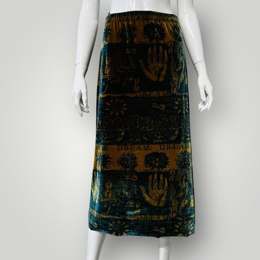 2000s nz vintage / DORIS DE PONT / DNA / printed velvet skirt / 12 (3892285412934661375)