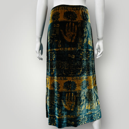 2000s nz vintage / DORIS DE PONT / DNA / printed velvet skirt / 12 (3892285415318218943)