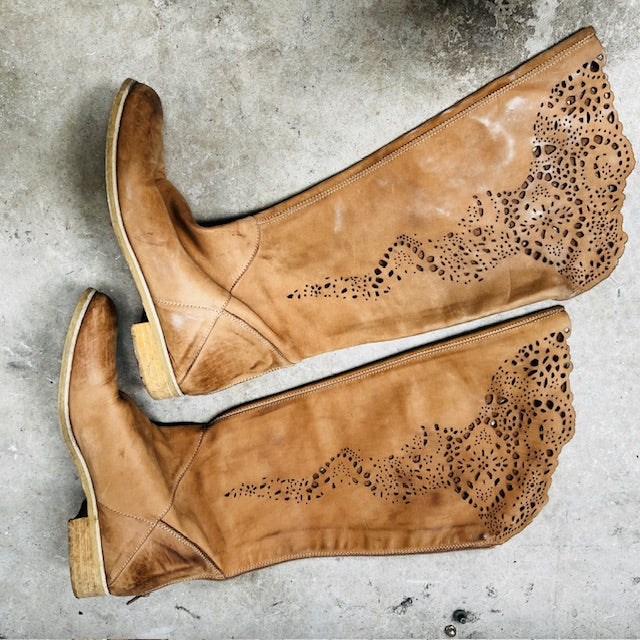 knee length leather boots / made in italy / 40 (3892559215373946998)