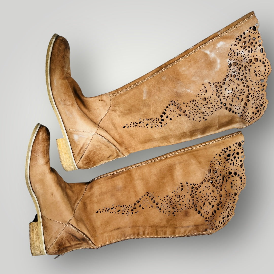 knee length leather boots / made in italy / 40 (3892559826263585582)