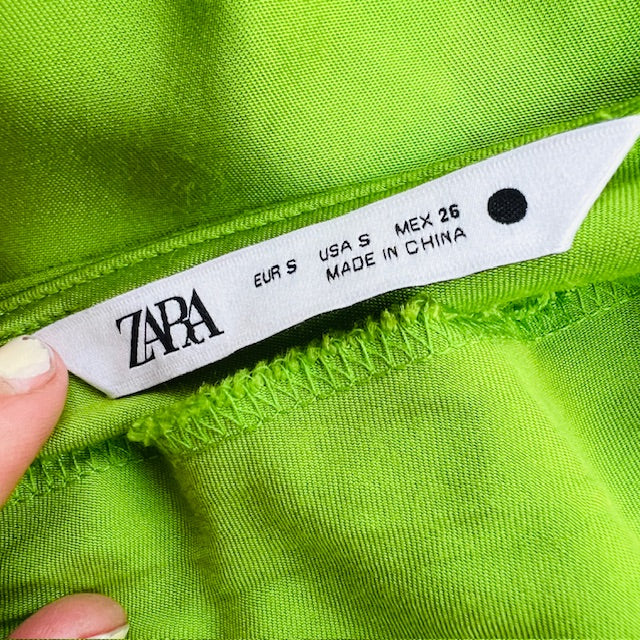ZARA / bright green slinky lingerie dress / s (3893493118472890352)