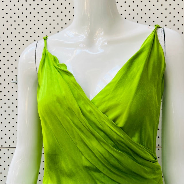 ZARA / bright green slinky lingerie dress / s (3893493121604148130)