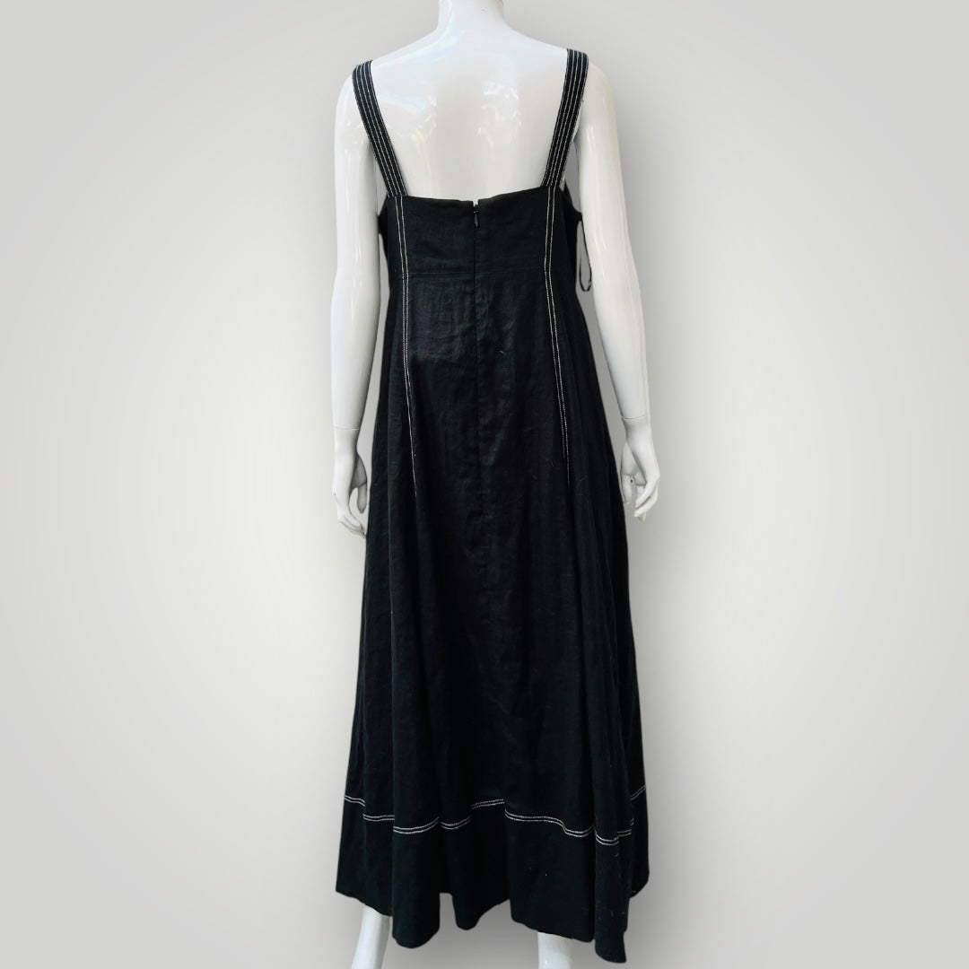 Aje / Breathless Stitch Midi Dress / black linen / 16 (3893493601955834060)