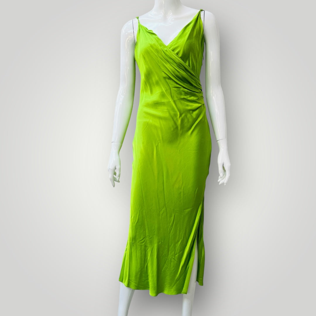 ZARA / bright green slinky lingerie dress / s (3893493615074775299)