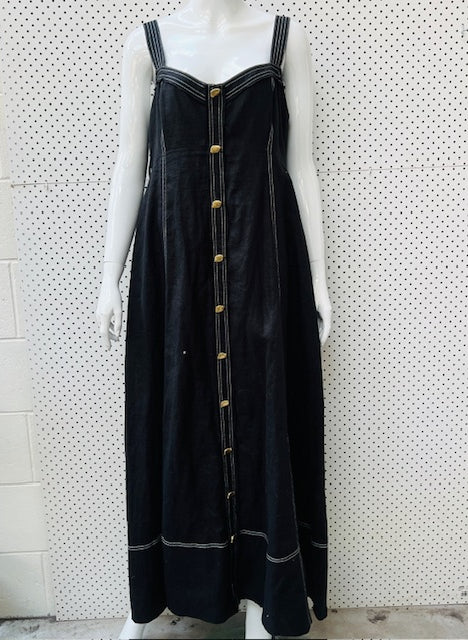 Aje / Breathless Stitch Midi Dress / black linen / 16 (3893514059672175063)