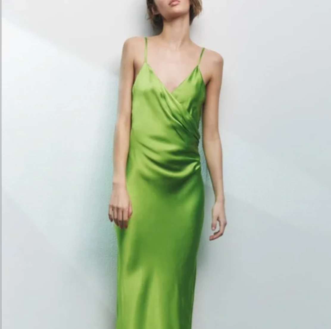 ZARA / bright green slinky lingerie dress / s (3893574161849168717)
