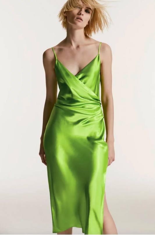 ZARA / bright green slinky lingerie dress / s (3893574179110238506)