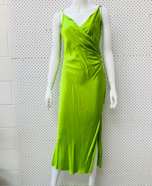 ZARA / bright green slinky lingerie dress / s (3893574183547406627)