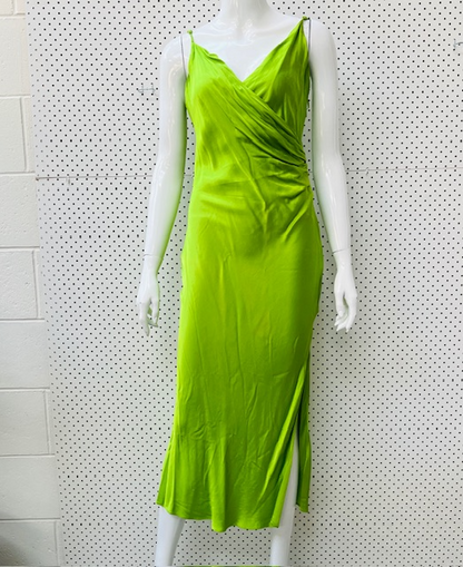 ZARA / bright green slinky lingerie dress / s (3893574183547406627)