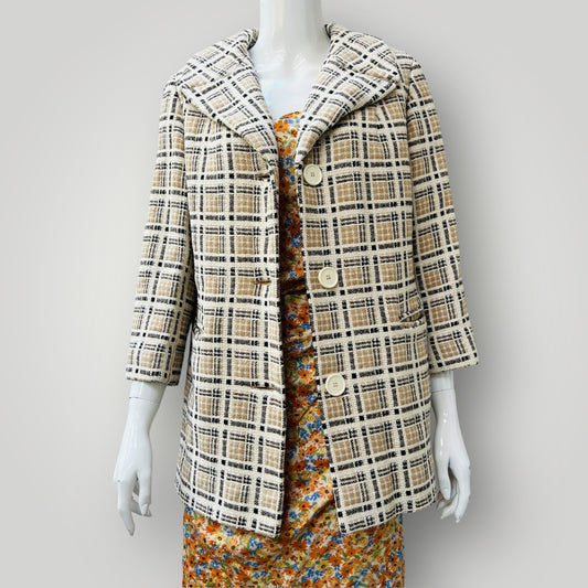 1960s nz vintage / GAINSBOROUGH / plaid wool coat / s (3893577291230988479)