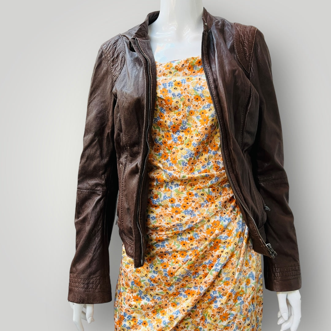 made in italy / SIENNA DE CHICO / brown leather jacket / s (3893577304165813467)