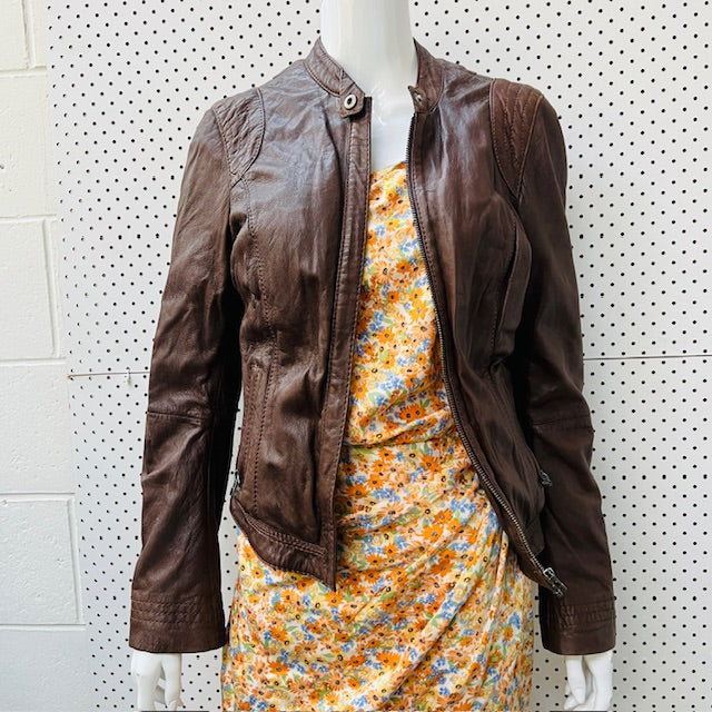 made in italy / SIENNA DE CHICO / brown leather jacket / s (3893654495215599236)