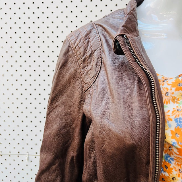 made in italy / SIENNA DE CHICO / brown leather jacket / s (3893654497135566591)