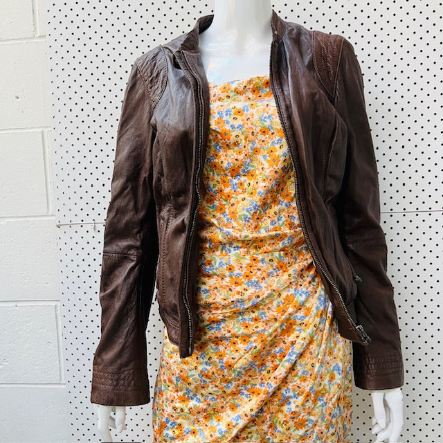 made in italy / SIENNA DE CHICO / brown leather jacket / s (3893654499175716394)