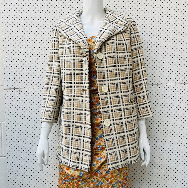 1960s nz vintage / GAINSBOROUGH / plaid wool coat / s (3893654530157059449)