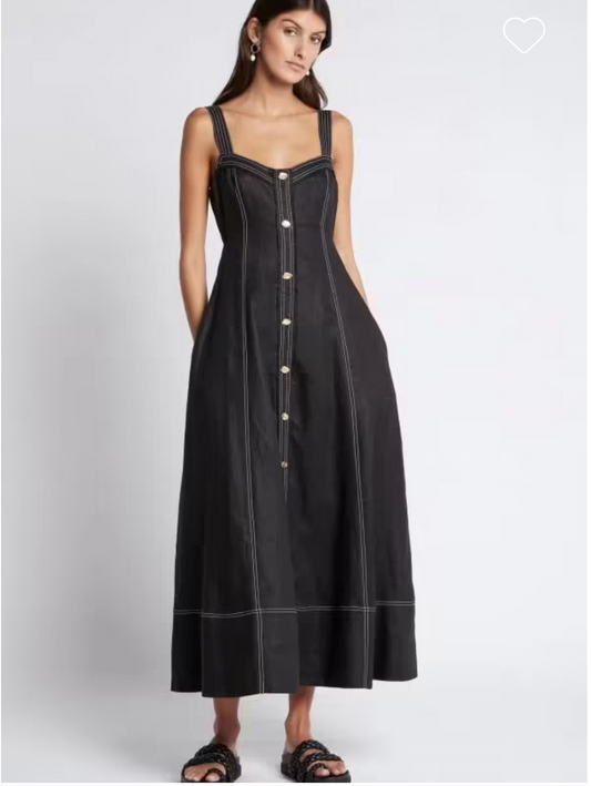 Aje / Breathless Stitch Midi Dress / black linen / 16 (3893687271752267868)