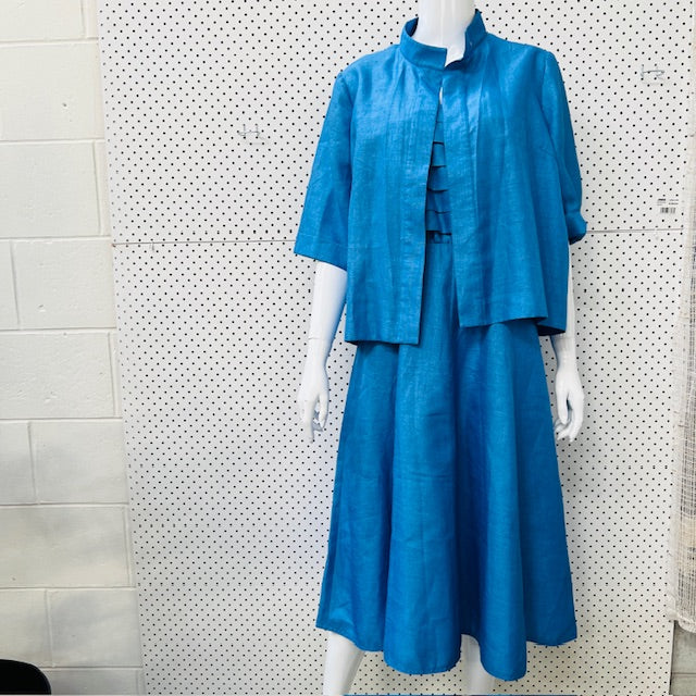 1960s nz vintage / SOUTHWELL / electric blue sundress and jacket / s/m (3893694616895080138)