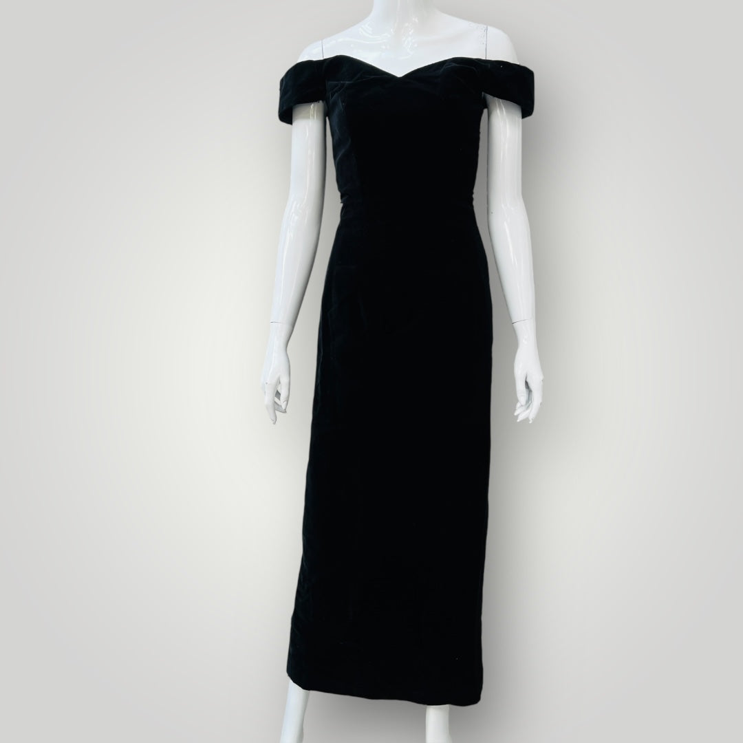 1980s vintage / PAGO / black velvet cold shoulder dress / s (3893695291622246192)