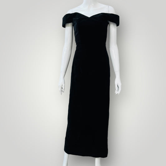 1980s vintage / PAGO / black velvet cold shoulder dress / s (3893695291622246192)