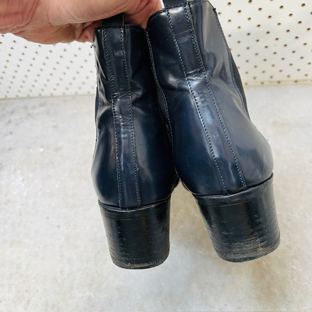 PROGETTO/ blue leather chelsea boots / 39 (3894108200406454411)