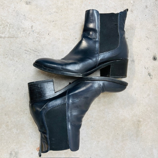 PROGETTO/ blue leather chelsea boots / 39 (3894108200884798733)