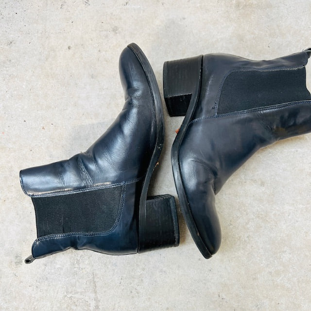 PROGETTO/ blue leather chelsea boots / 39 (3894108203765809191)