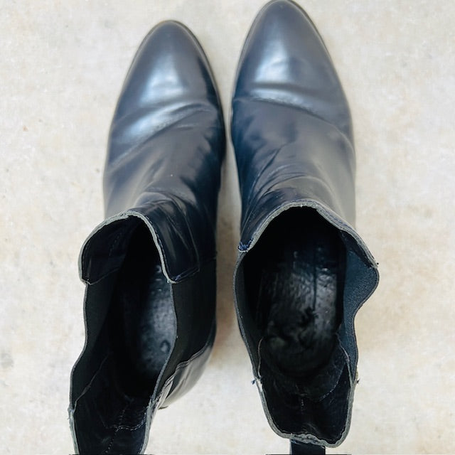 PROGETTO/ blue leather chelsea boots / 39 (3894108204372357511)