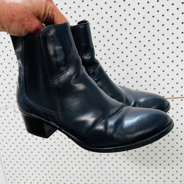 PROGETTO/ blue leather chelsea boots / 39 (3894108209483557776)