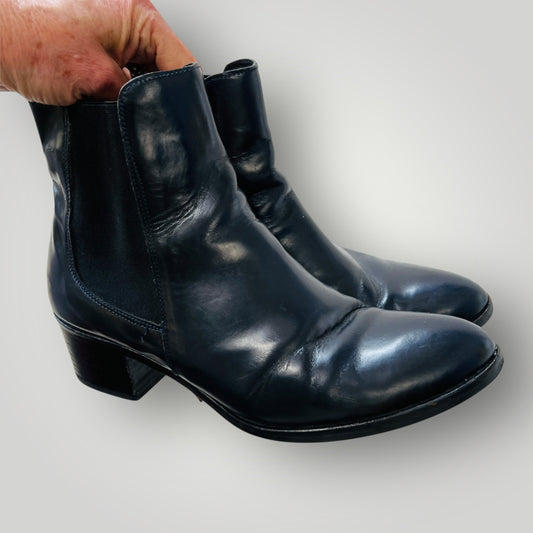 PROGETTO/ blue leather chelsea boots / 39 (3894108716504011022)