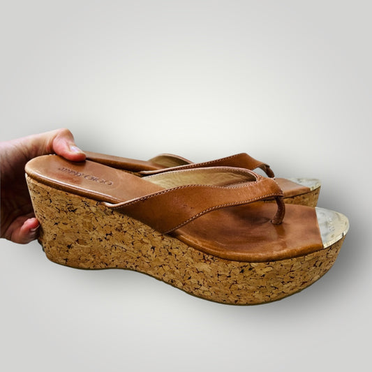 JIMMY CHOO / paque 70 leather platform jandals / 39 (3894108727282059344)