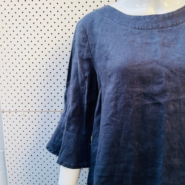 ANGEL LACE / blue linen dress / s / made in nz (3894342040457702847)