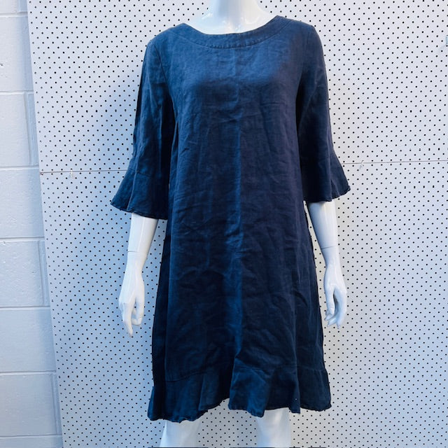 ANGEL LACE / blue linen dress / s / made in nz (3894342042066458118)