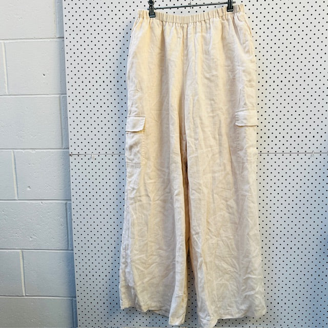 DISSH / INGRID buttermilk linen cargo pants / 12 (3894342057463662560)