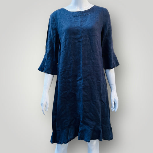 ANGEL LACE / blue linen dress / s / made in nz (3894342244241632638)