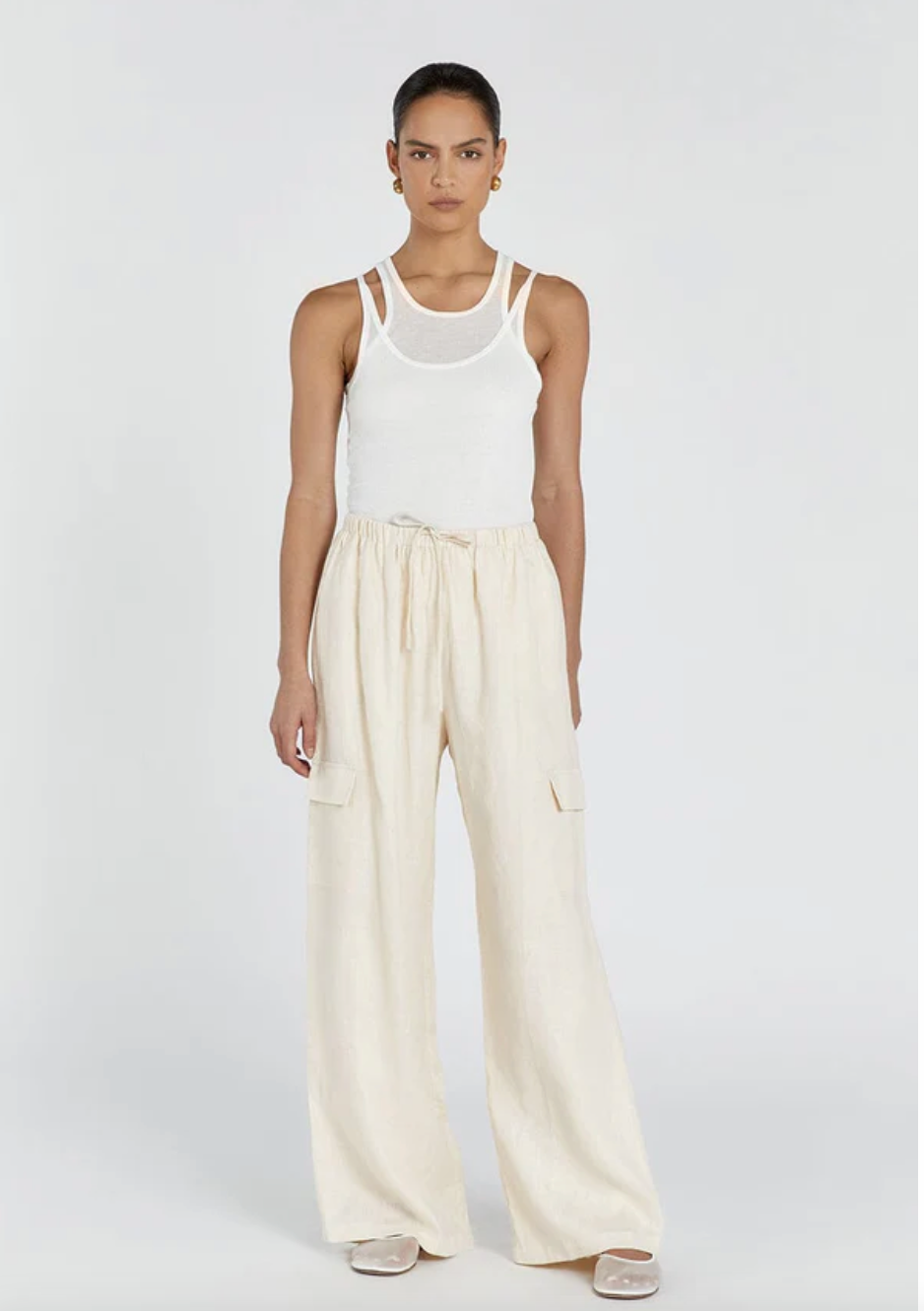 DISSH / INGRID buttermilk linen cargo pants / 12 (3894351000042305670)