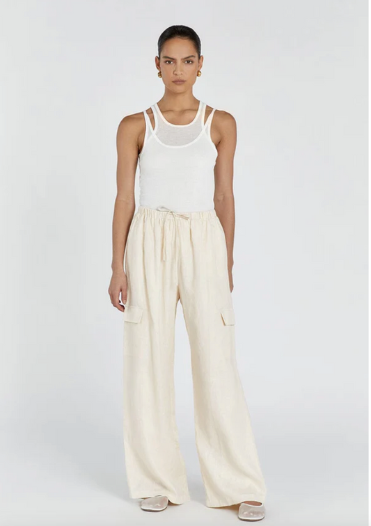 DISSH / INGRID buttermilk linen cargo pants / 12 (3894351000042305670)
