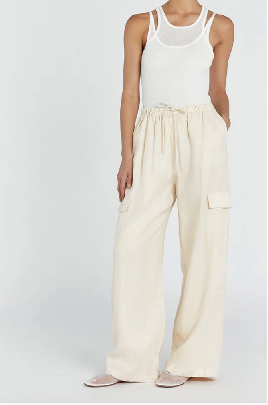 DISSH / INGRID buttermilk linen cargo pants / 12 (3894351003172356376)