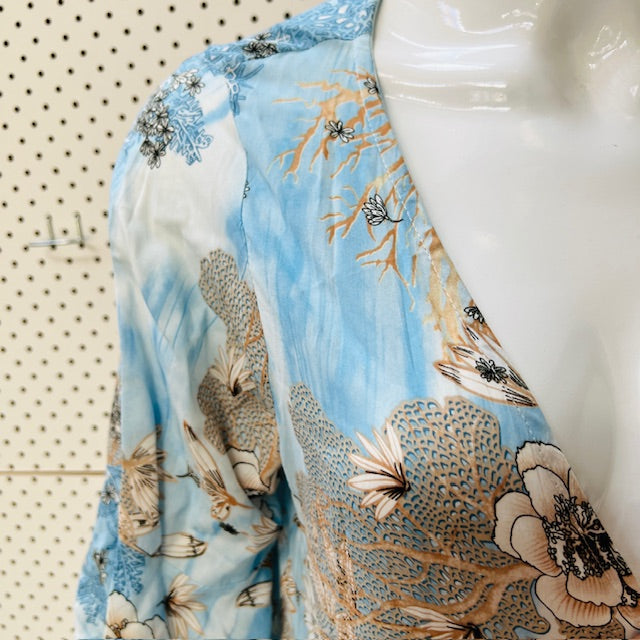 blue + brown / patterned dress / s (3894552726506055272)