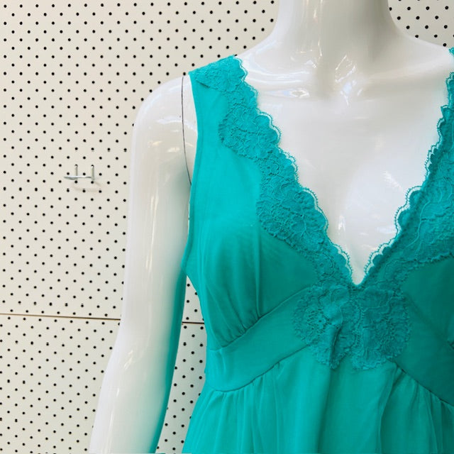 1960s nz vintage lingerie / ROBERTA tulle nightgown in bright green / w (3894552738496867023)