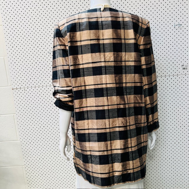 1990s vintage / raw silk / plaid jacket / s/m (3894552757066200609)