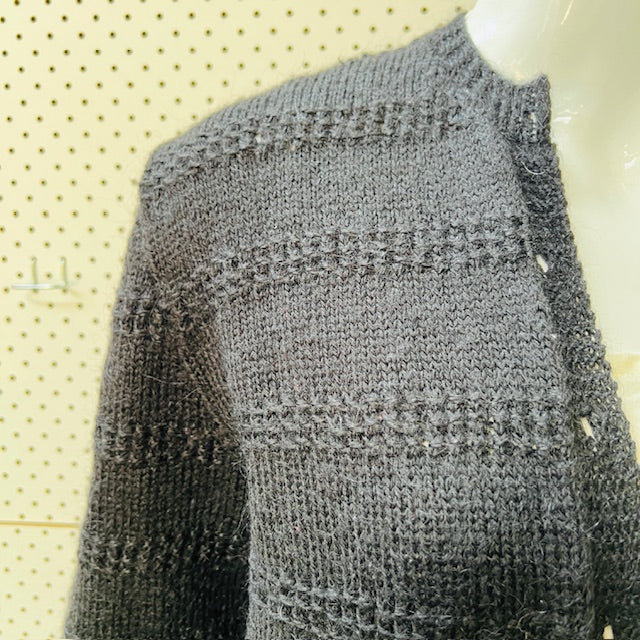 hand knitted / black wool cardigan with metal buttons / m/l (3894552762722550167)