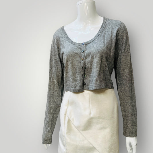 ASHLEY FOGEL / grey cotton cashmere cardigan / 2000s nz vintage / s/m (3894553072726711029)