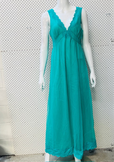 1960s nz vintage lingerie / ROBERTA tulle nightgown in bright green / w (3894703927703652568)