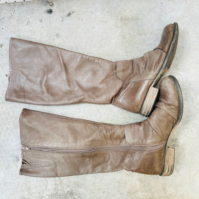 EOS / knee length brown leather boots / 38 (3894777443573380938)