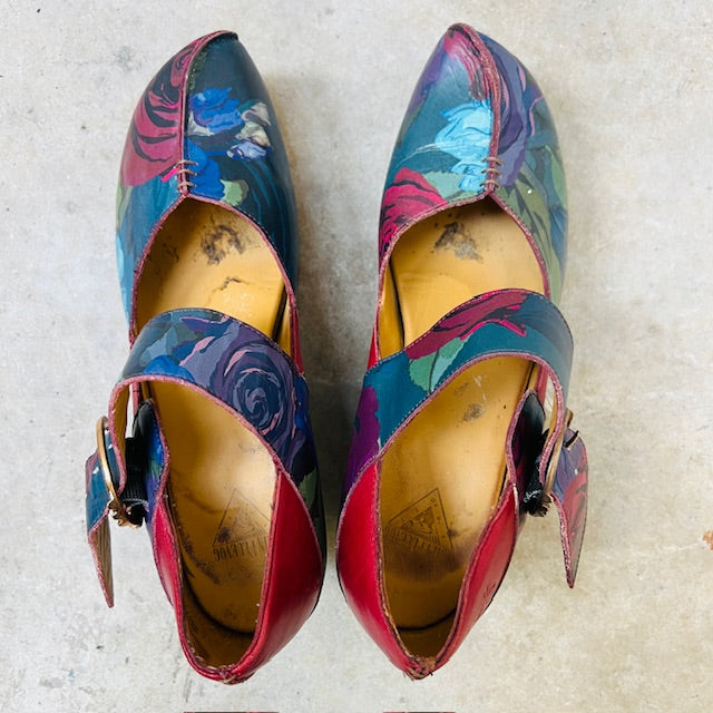 john fluevog / prepare leader / floral platform mary jane shoes / 8.5 (3894777465193704256)