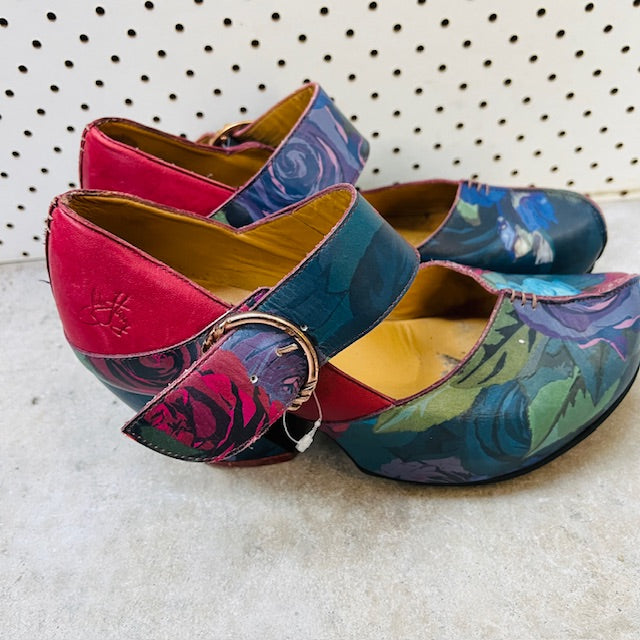 john fluevog / prepare leader / floral platform mary jane shoes / 8.5 (3894777467280900978)