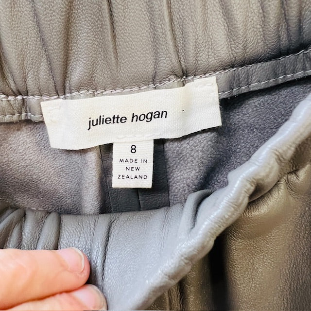 JULIETTE HOGAN / grey brown leather shorts / s / made in nz (3894815038376419488)