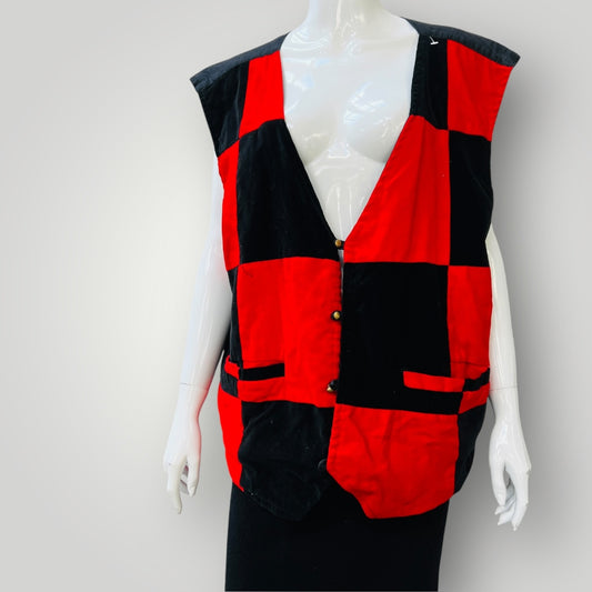 velvet / waistcoat / red + black / L/XL (3894815305923070140)