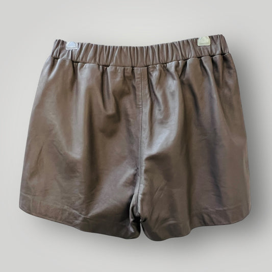 JULIETTE HOGAN / grey brown leather shorts / s / made in nz (3894815343123777356)