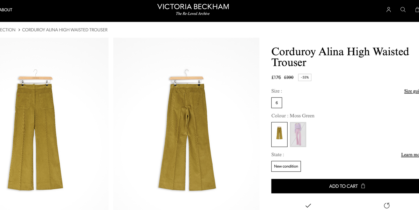 VICTORIA BECKHAM / 'alina' corduroys in chartreuse moss green / 10 (3894871327463891299)